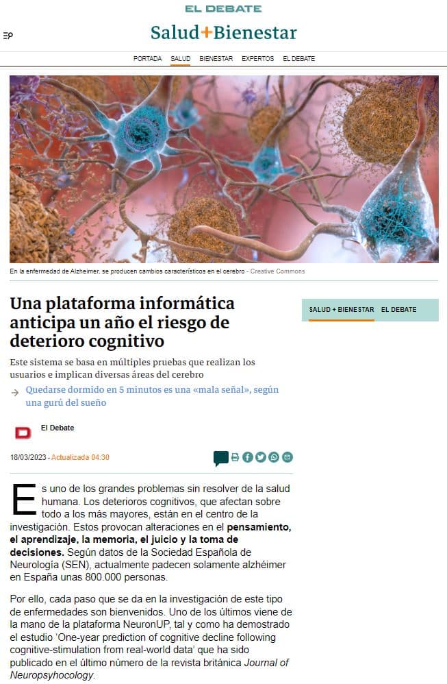 Jornal El debate sobre o estudo sobre a NeuronUP